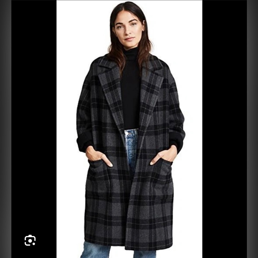 VINCE Check Plaid Melton Coat In Black, Size Small
